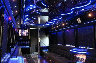 party bus broad lounge with neon lights