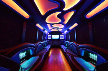 lcd screens and leather seats on our party buses