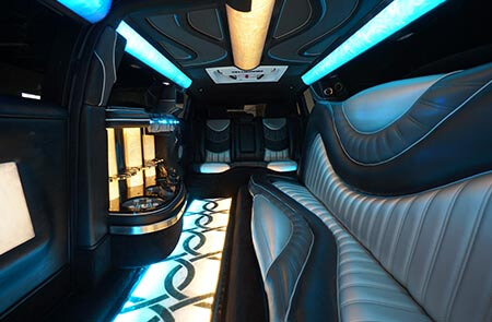 elegant interior of a 20 passenger limousine